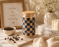 Blue Checkered Glass Cup
