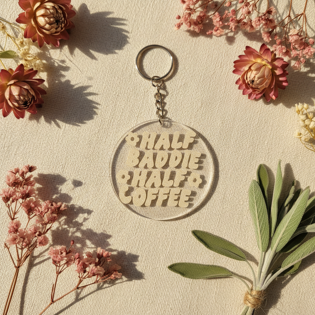 Half Baddie Half Coffee Acrylic Keychain