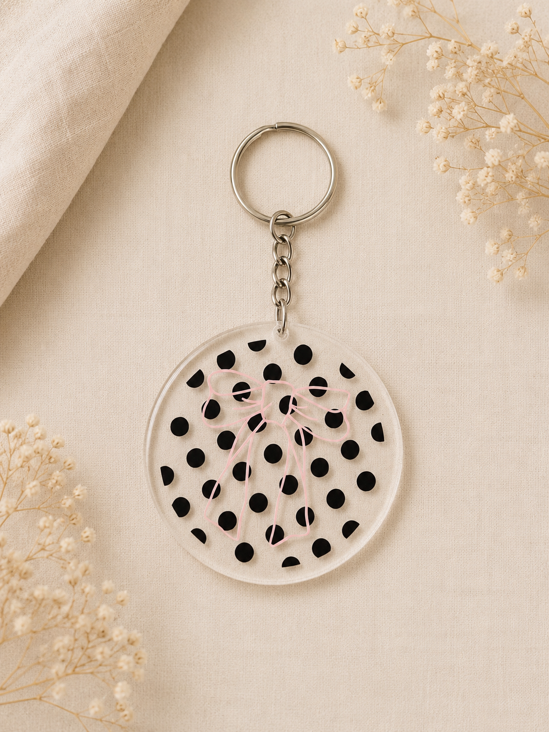 Polka Dot Bow Acrylic Keychain