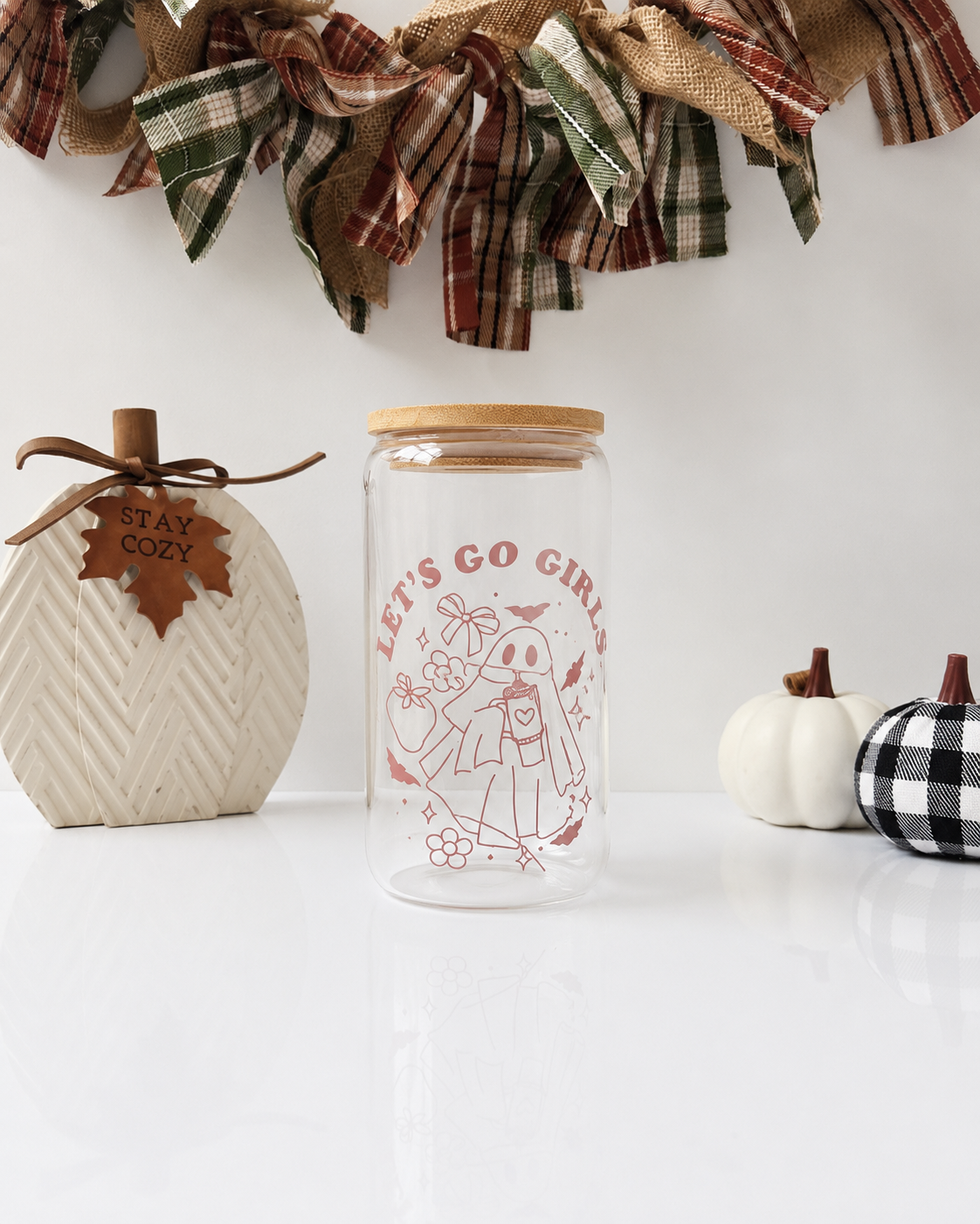 Let’s Go Ghouls Ghost Glass Cup | 16oz Halloween Iced Coffee Cup