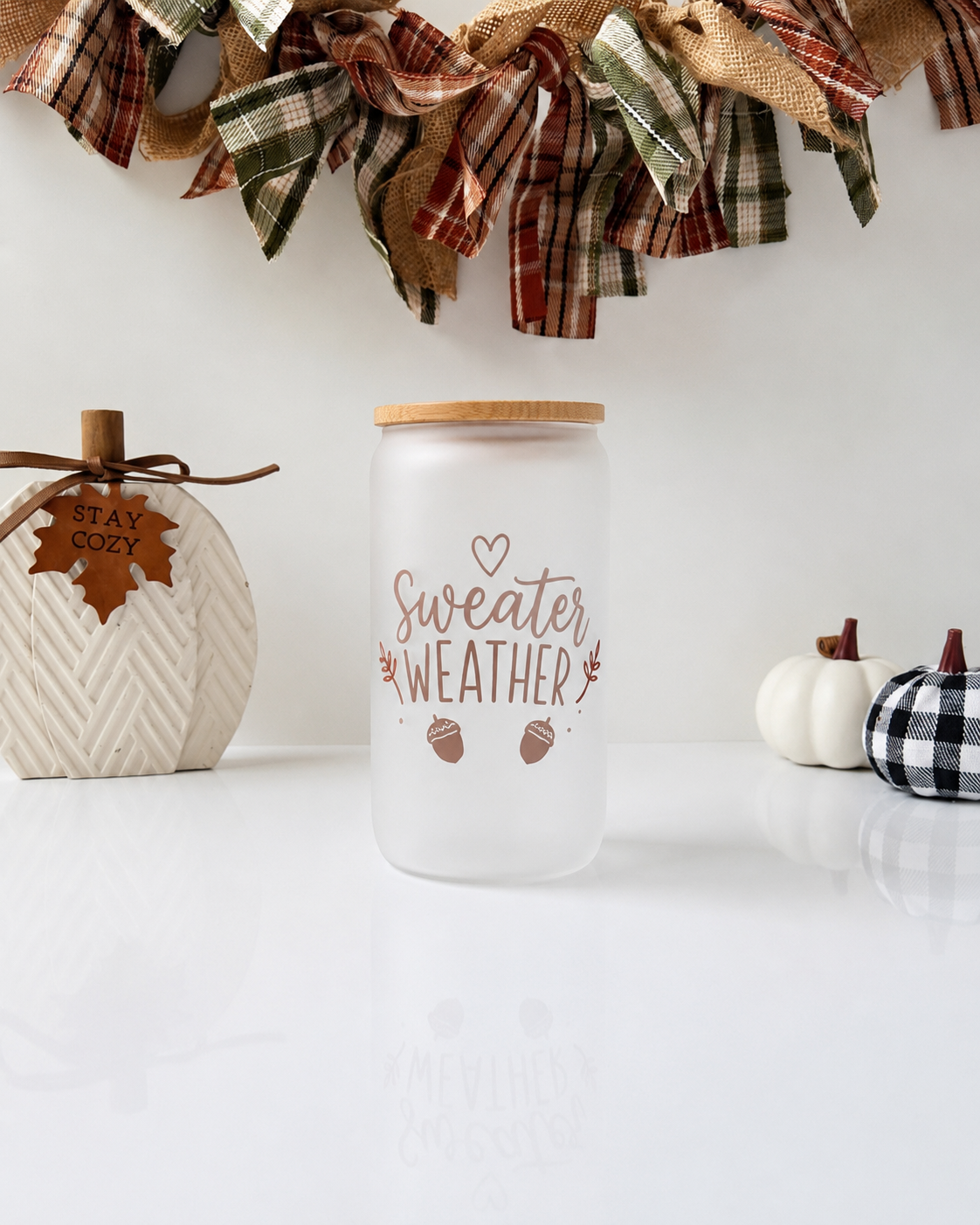 Sweater Weather Frosted Glass Cup | 16oz Fall Iced Coffee Cup