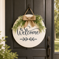 Handmade Welcome Door Sign with Greenery & Burlap Bow | Farmhouse Front Door Decor