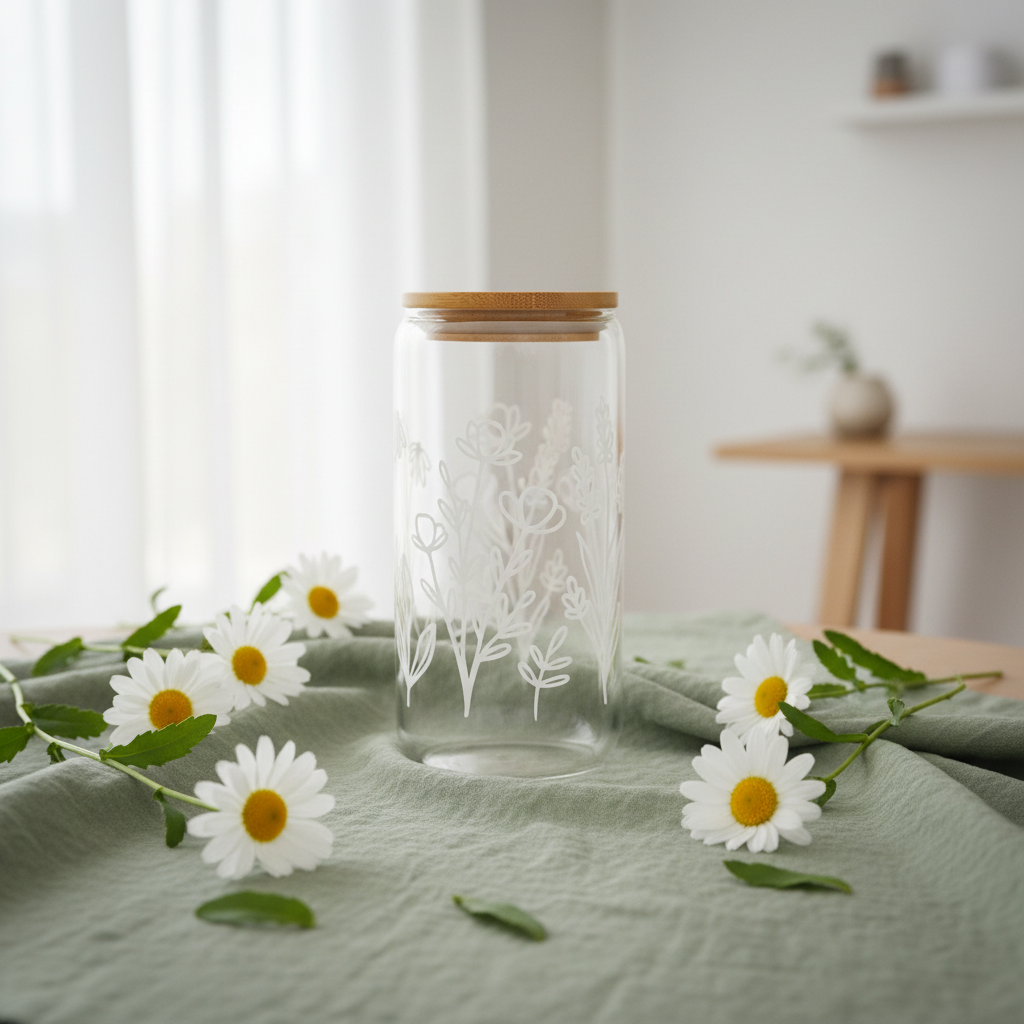 Wild flower glass cup