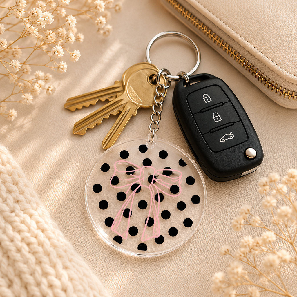Polka Dot Bow Acrylic Keychain