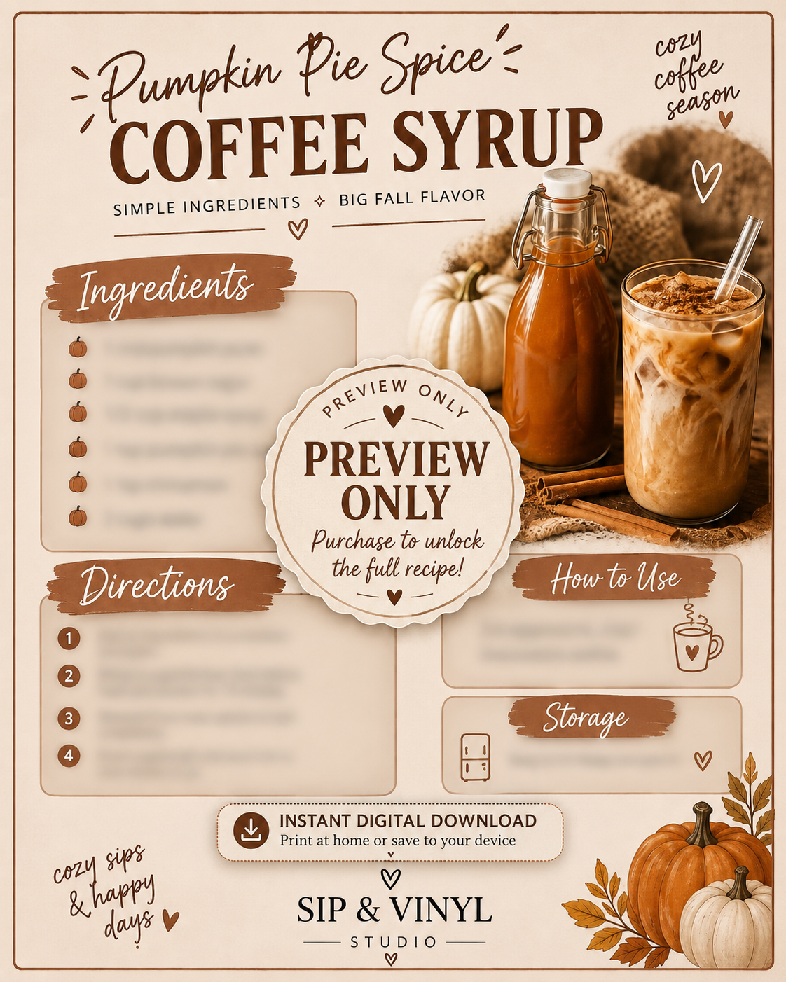 Pumpkin Pie Spice Coffee Syrup Recipe | Digital Download