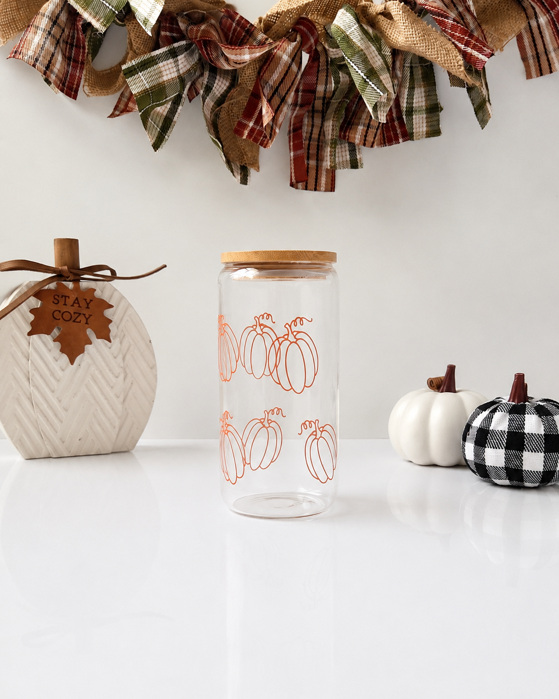 Pumpkin Patch Glass Cup | 16oz Fall Iced Coffee Cup