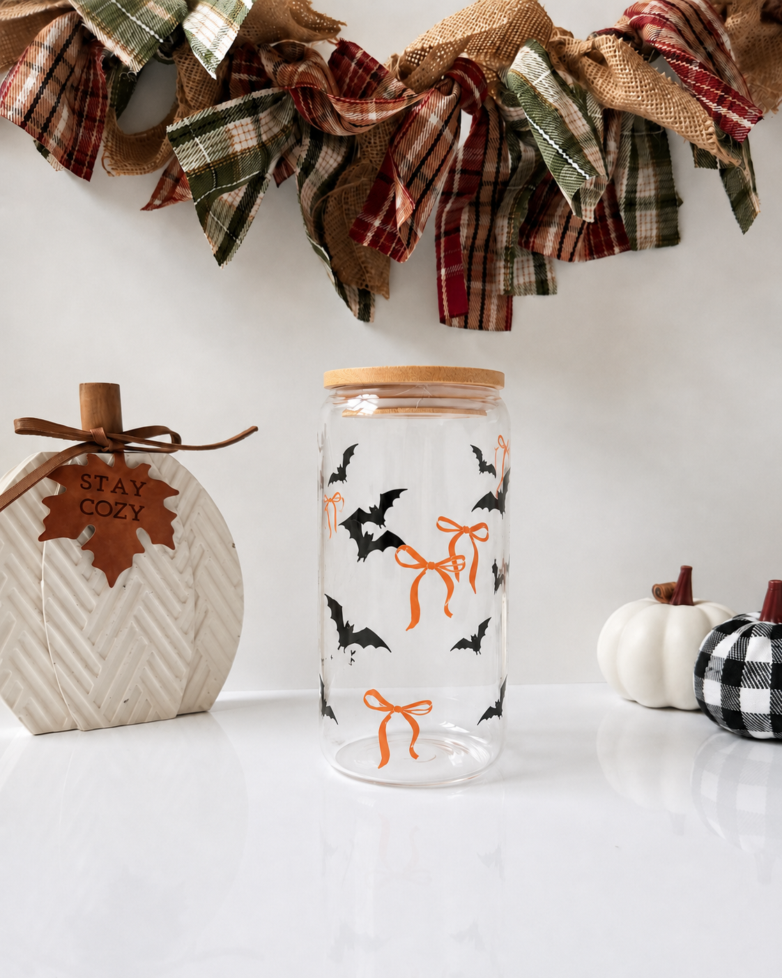 Bats & Bows Glass Cup | 16ozHalloween Iced Coffee Cup