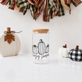 Cozy Season Pumpkin Glass Cup | 16oz Fall Iced Coffee Cup
