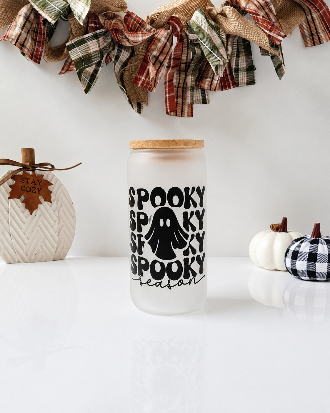 Spooky Season Ghost Glass Cup | 16oz Halloween Iced Coffee Cup