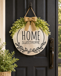 Home Sweet Home Door Sign with Greenery & Burlap Bow | Farmhouse Front Door Decor