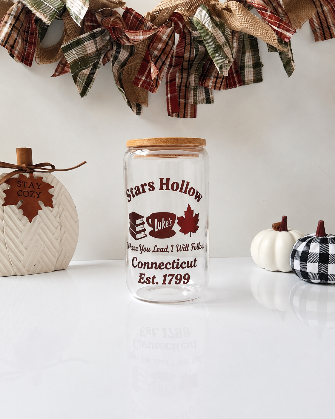 Gilmore girls Inspired Glass Cup | 16oz Fall Iced Coffee Cup